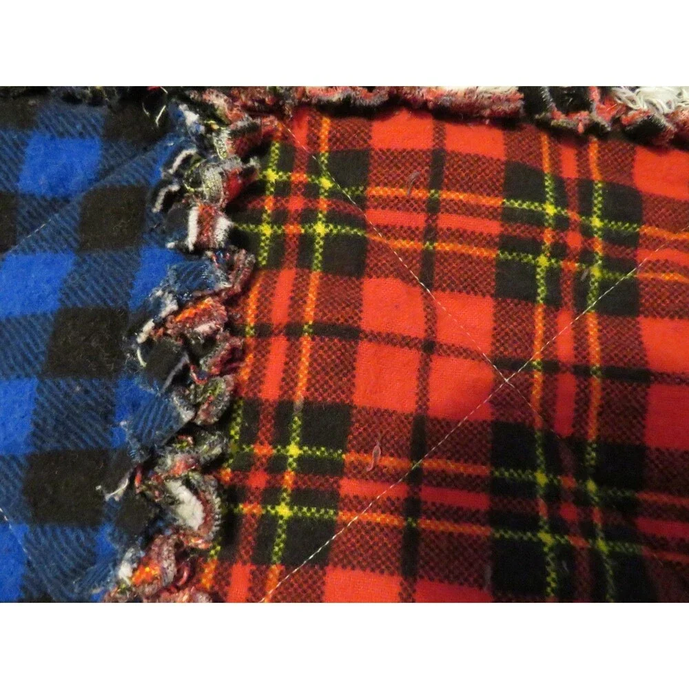 Flannel Rag Quilt With Batting, 50x64,Red, Blue, Black Plaid